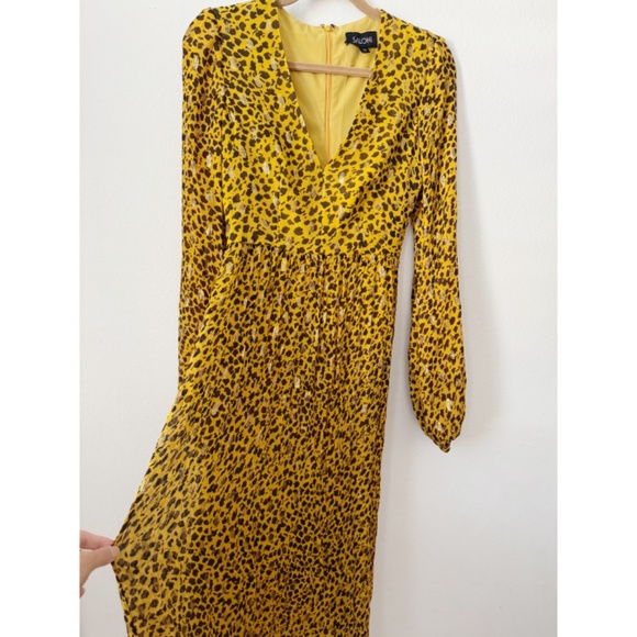 NWOT Saloni Silk Camille Gold Spot Jacquard Metallic Midi Dress 4 - Picture 7 of 9